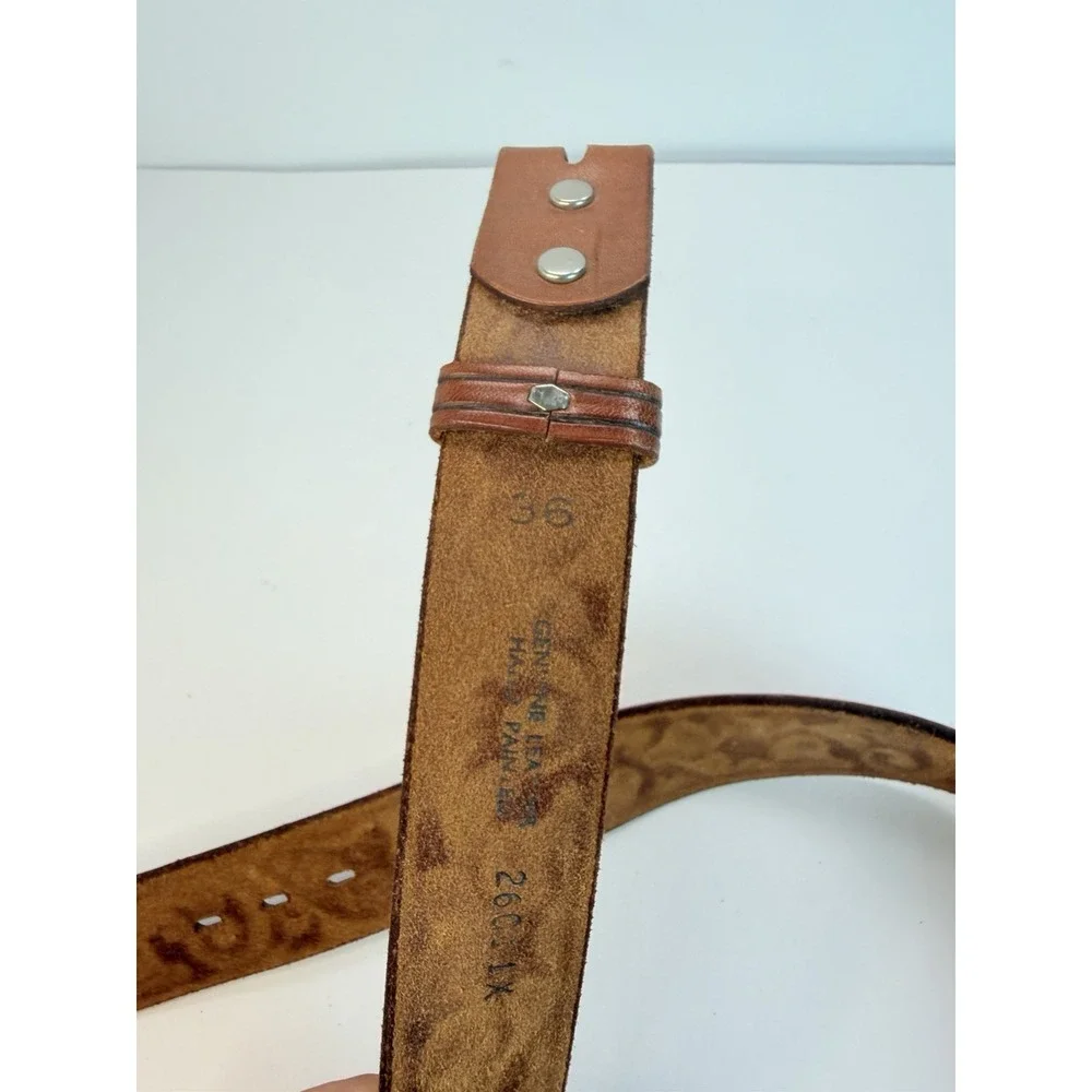 Leather Tooled Belt Hand Painted Steer Floral  Size 36 Vintage Western